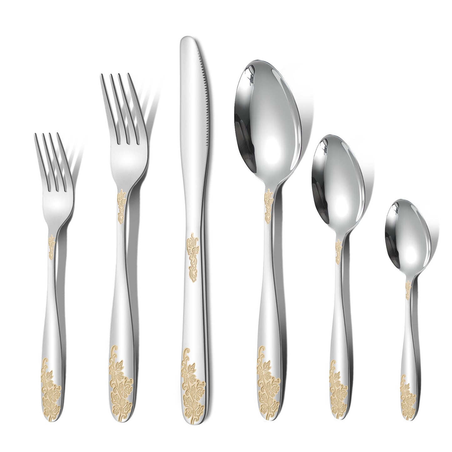 Amazon AliExpress cross-border hot selling morning glory series stainless steel tableware gold-plated knife, fork and spoon set food grade