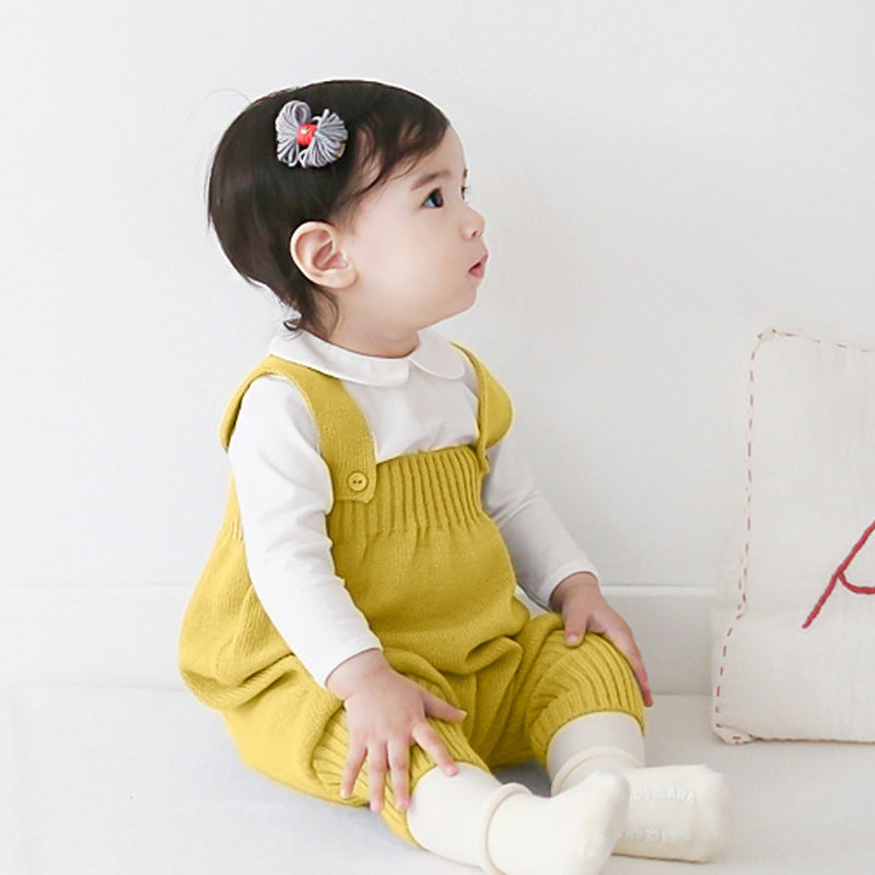 Baby knitted bib baby collar base shirt two-piece spring and autumn baby sweater ruffle collar shirt set