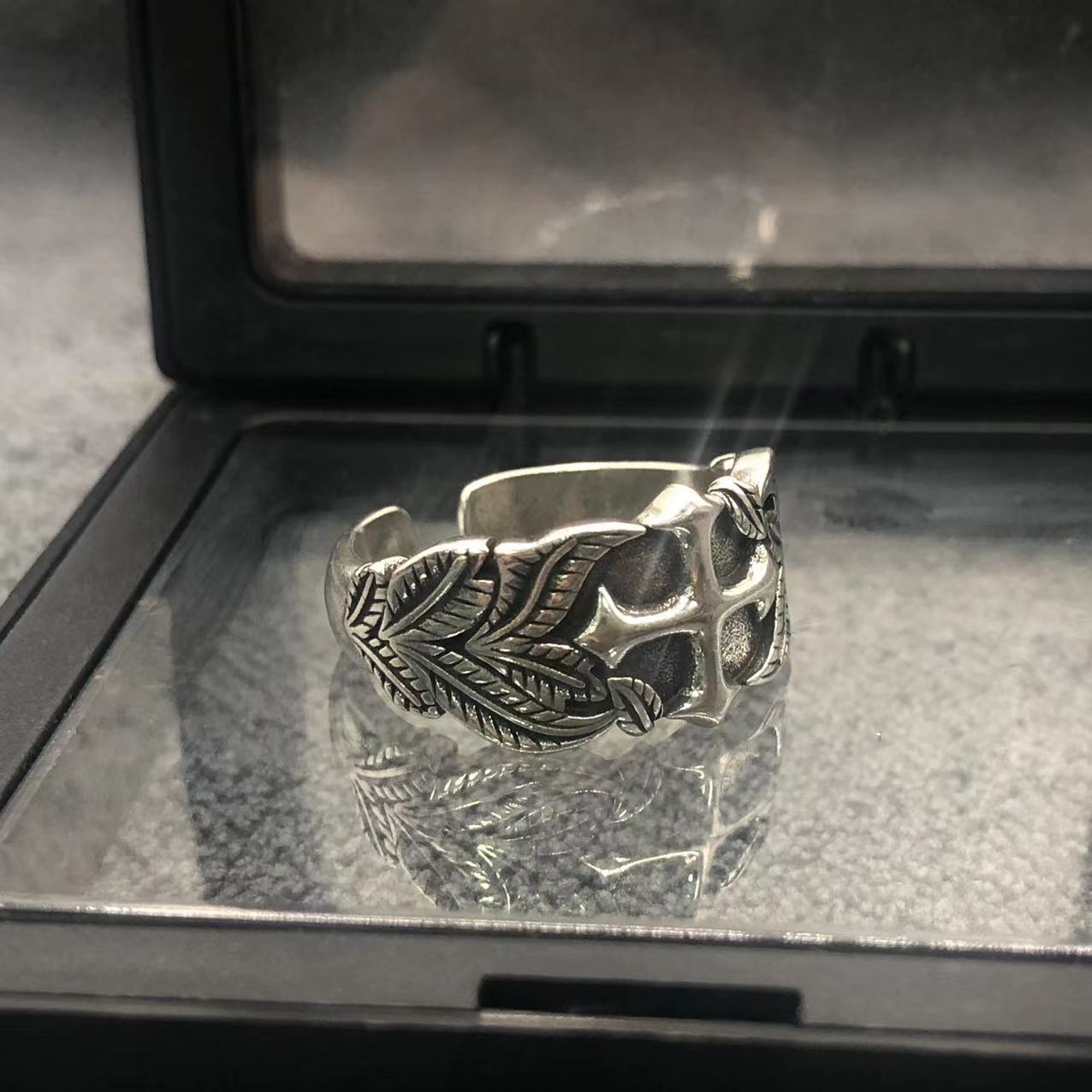 Yishang S925 Thai Silver Old Vintage Ring Men's Trendy Cool Cross Opening Adjustable Sense Ring Index Finger Ring
