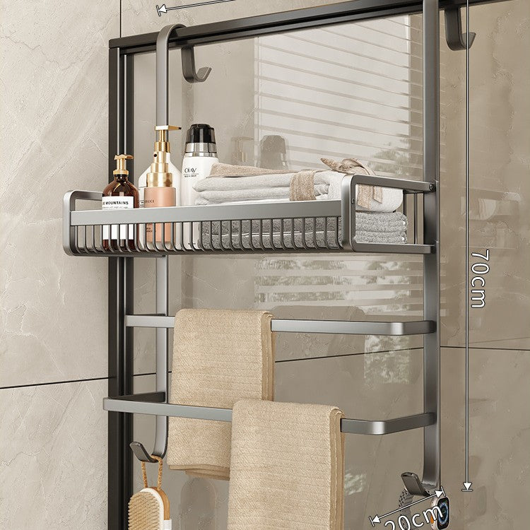 Towel rack toilet no punching bathroom shelf toilet shower room glass door hanger towel rod bath towel rack