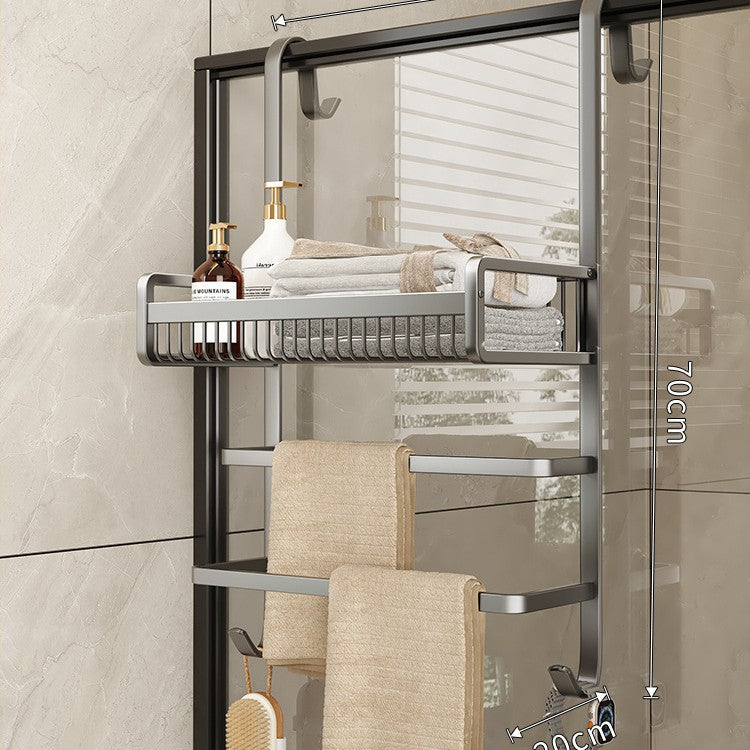 Towel rack toilet no punching bathroom shelf toilet shower room glass door hanger towel rod bath towel rack