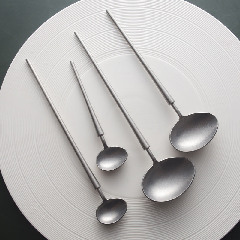 Japanese Style Vintage Aged Stainless Steel Western Dinner Spoon Home Creative 304 Dinner Spoon Soup Spoon Coffee Long Handle Stirring Spoon