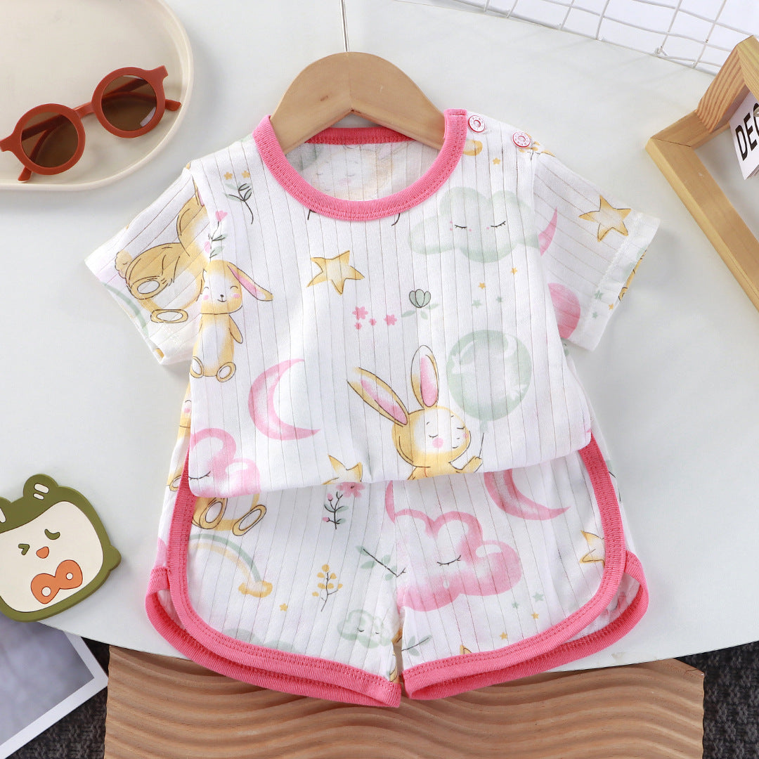 Children's short-sleeved set baby summer T-shirt two-piece set of pure cotton sports and casual clothes for children and children