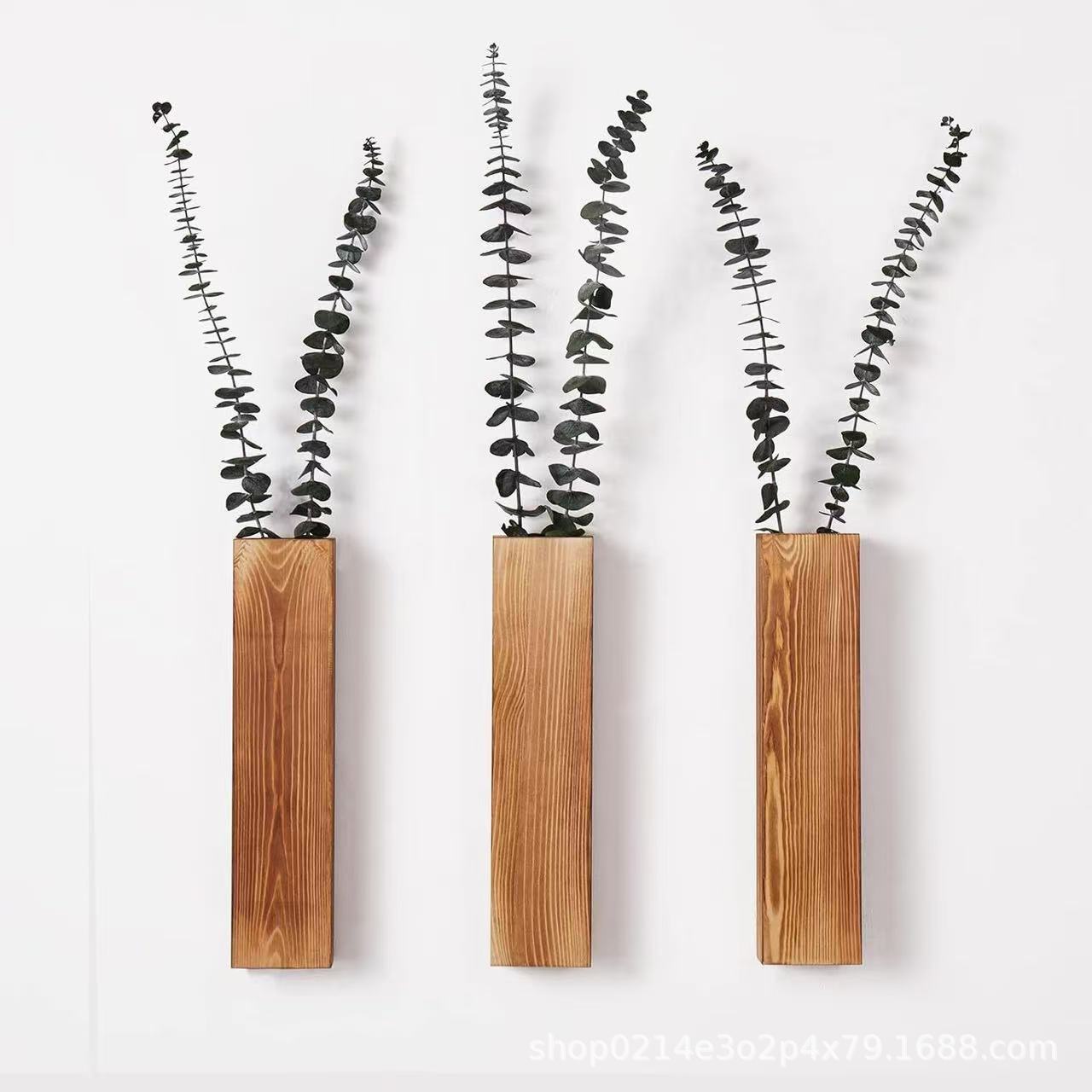 In stock wooden wall mounted vase dried flower decoration container hanging dried flower stand home solid wood ornament flower pot holder