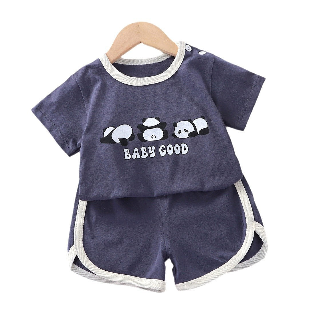 Children's short-sleeved set baby summer T-shirt two-piece set of pure cotton sports and casual clothes for children and children