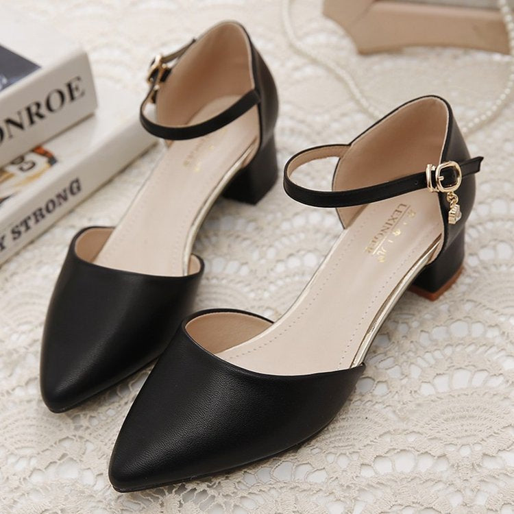 Baotou Sandals Women's Block Heel Spring/Summer 2025 New Medium Heels Versatile Pointed-toe Comfortable Work Women's Sandals