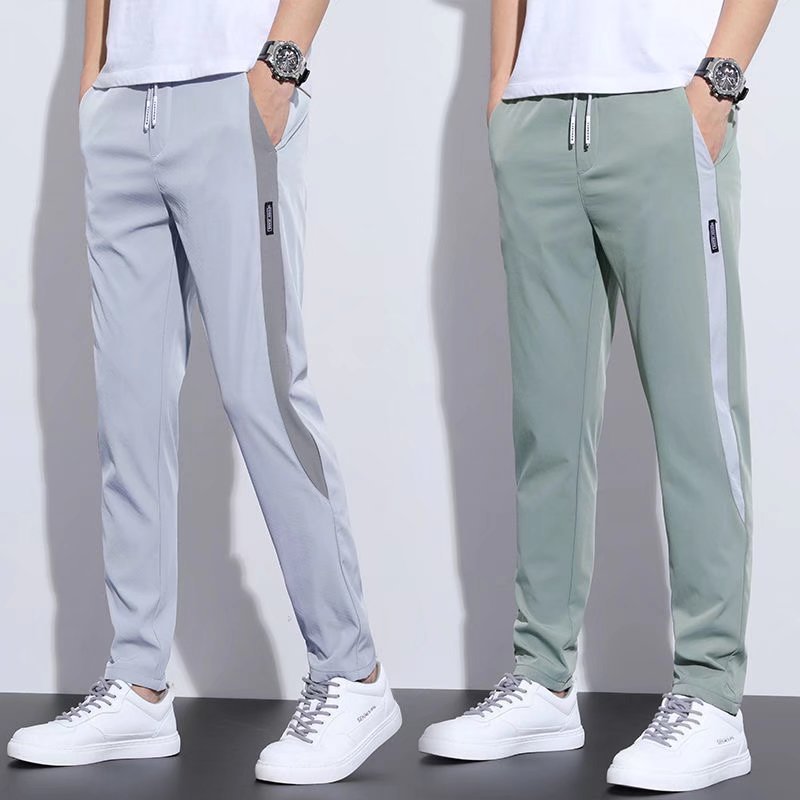 Men's casual trousers, oversized straight-leg pants, and Korean slim pants for summer new thin ice silk work