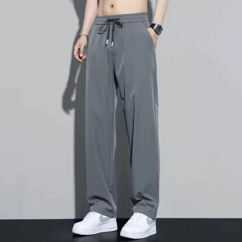 Factory direct summer thin ice silk pants men's loose straight draped feeling trousers quick-drying athleisure long