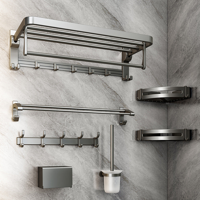 Gun gray towel rack bathroom space aluminum free punching bathroom rack wall-mounted toilet toilet bath towel rack