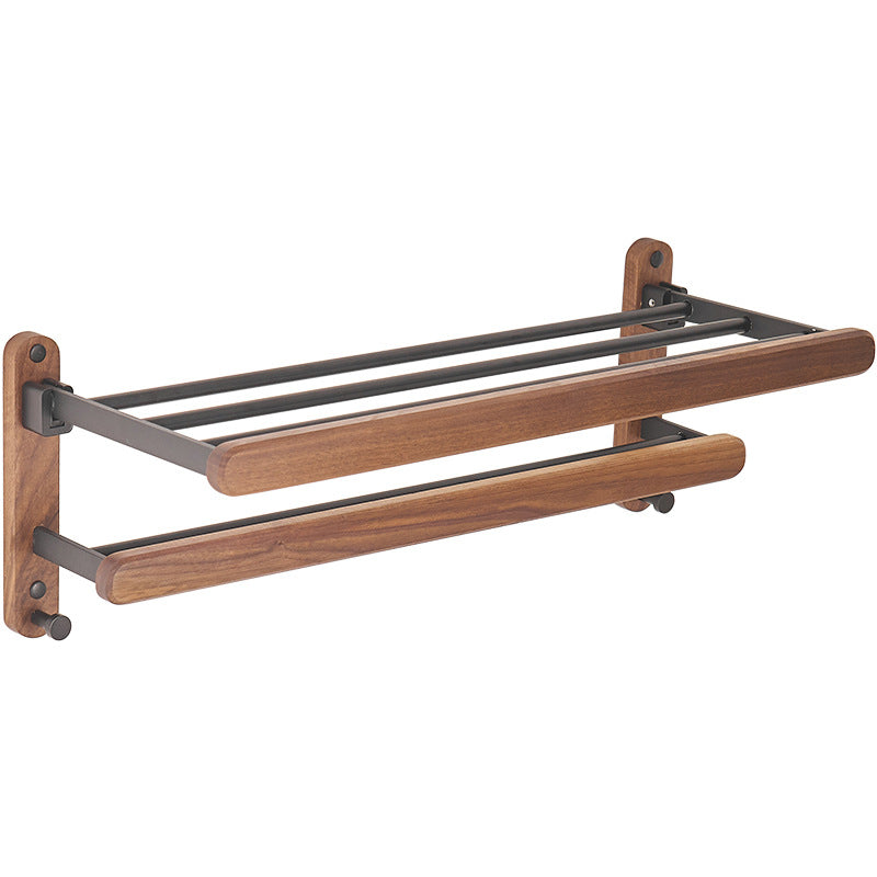 Solid wood bathroom towel rack non-perforated toilet shelf wall mounted walnut toilet bath towel rack storage