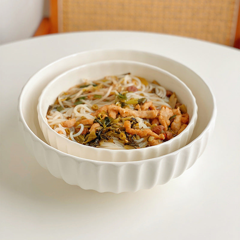 10 inch large soup bowl king size household ceramic simple snail flour vertical grain large bowl instant noodle bowl 8 inch white