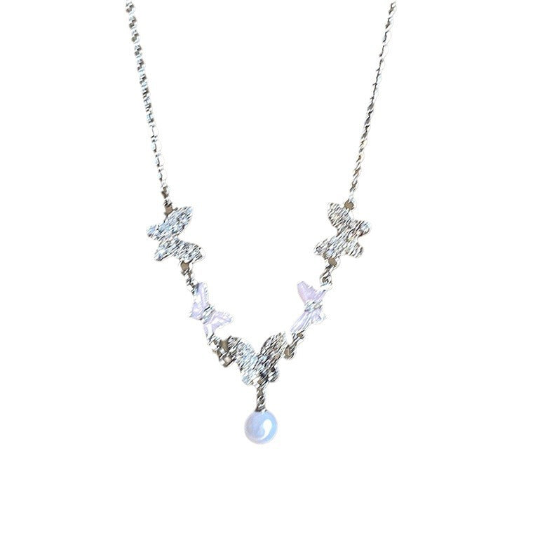Butterfly, pearl, zircon, clavicle chain, women's tide, light luxury, luxury, sense of commuting, 100 collocation, necklace, Internet celebrity temperament, necklace