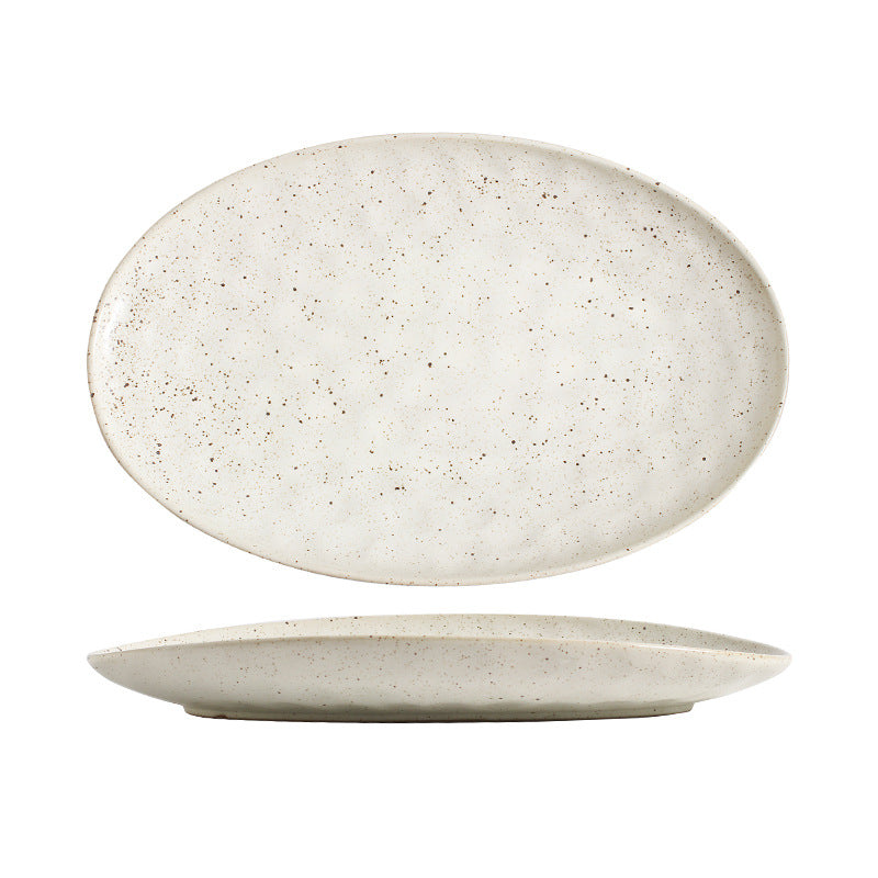 Cross-border Japanese ceramic large oval sashimi plate household fish plate Dan-shaped barbecue plate commercial vegetable plate table tableware