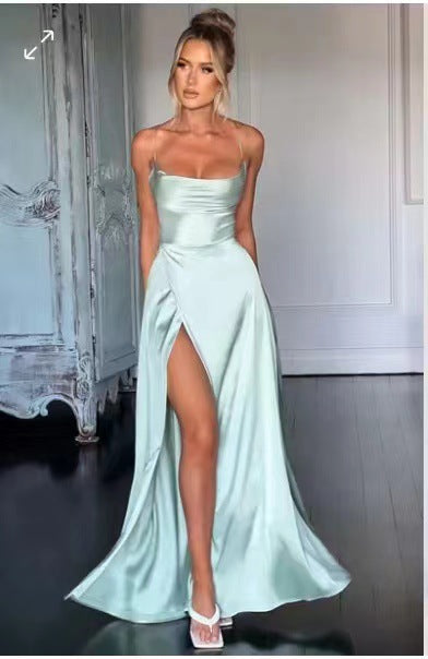 2024 new European and American foreign trade women's clothing sexy slim slim backless Amazon suspender waist dress long skirt