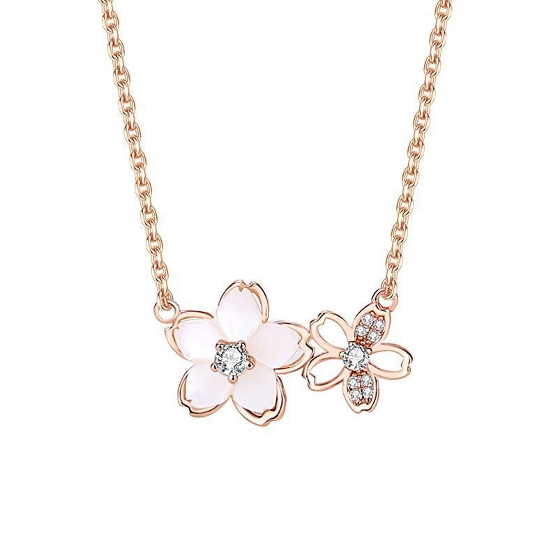 Cherry Blossom Necklace Female Niche Super Fairy Peach Blossom Clavicle Chain 2024 New High-value Necklace Accessories Girls Jewelry