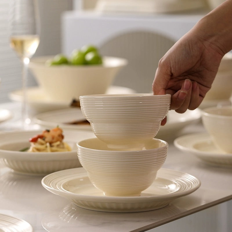 2024 New Nordic Simple Wind Bowl Plate Ceramic Brushed Household Premium Milky White Ceramic Tableware Set