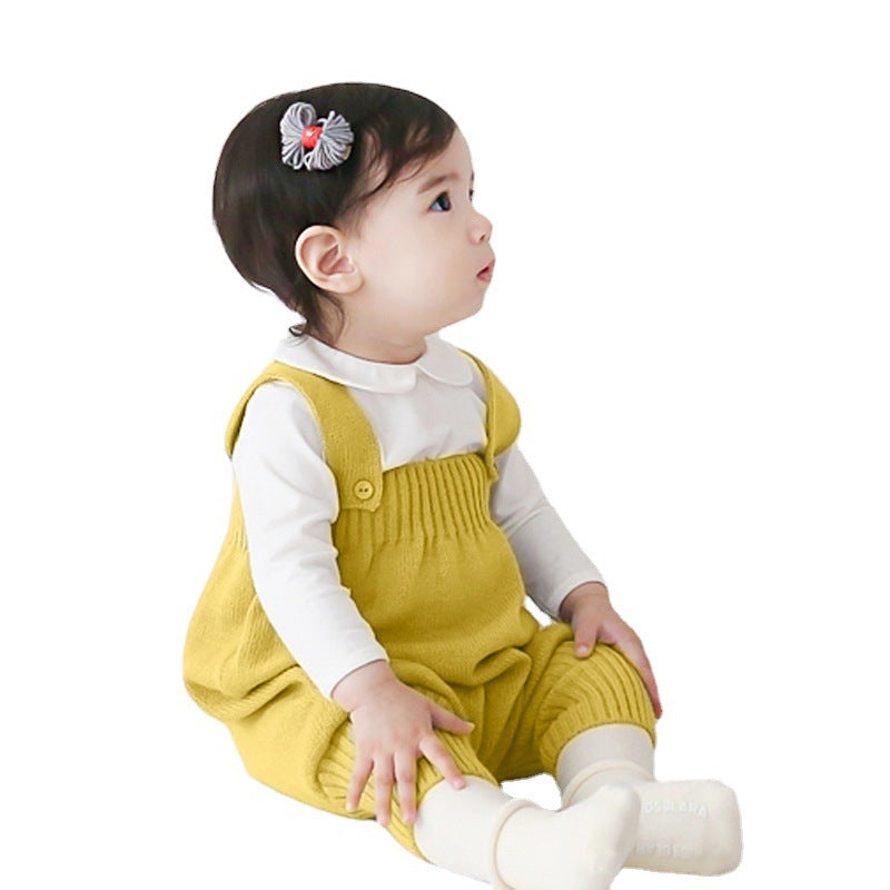 Baby knitted bib baby collar base shirt two-piece spring and autumn baby sweater ruffle collar shirt set
