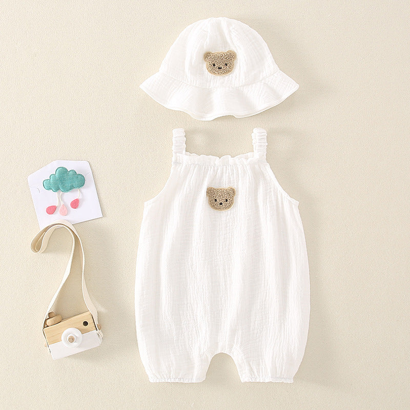 Babies newborn babies summer thin suspenders, boneless cotton gauze, one-piece clothes, men's and women's super cute foreign climbing clothes