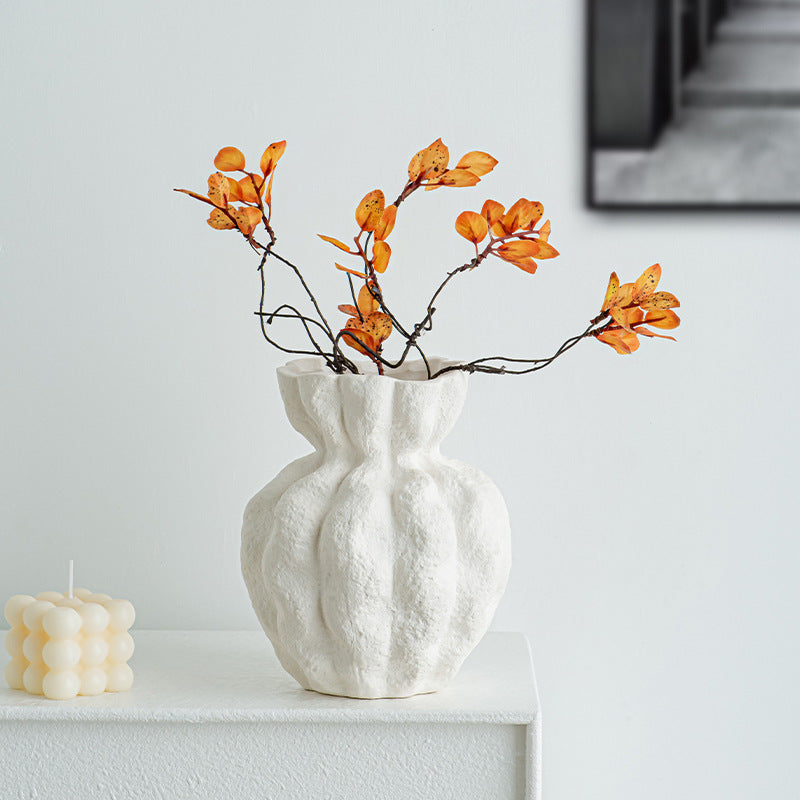 French white ceramic vase high-end wabi-sabi style living room table ornament ins air dried flower vase decoration