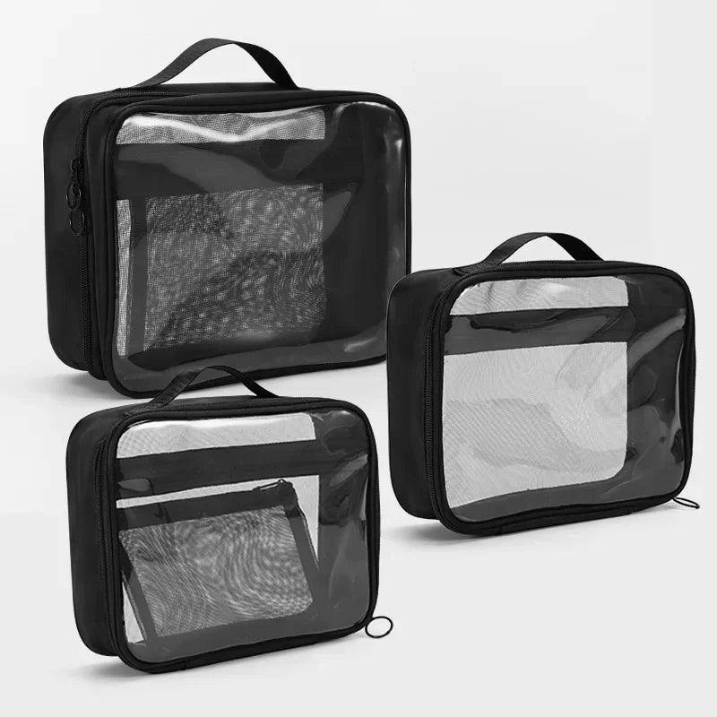 Transparent PVC mesh toiletry bag, portable travel, large capacity makeup makeup brush, makeup bag, storage bag
