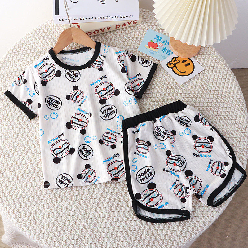 Kids short sleeve set girls summer clothes thin home Korean version children's clothing baby boy t-shirt summer clothes wholesale