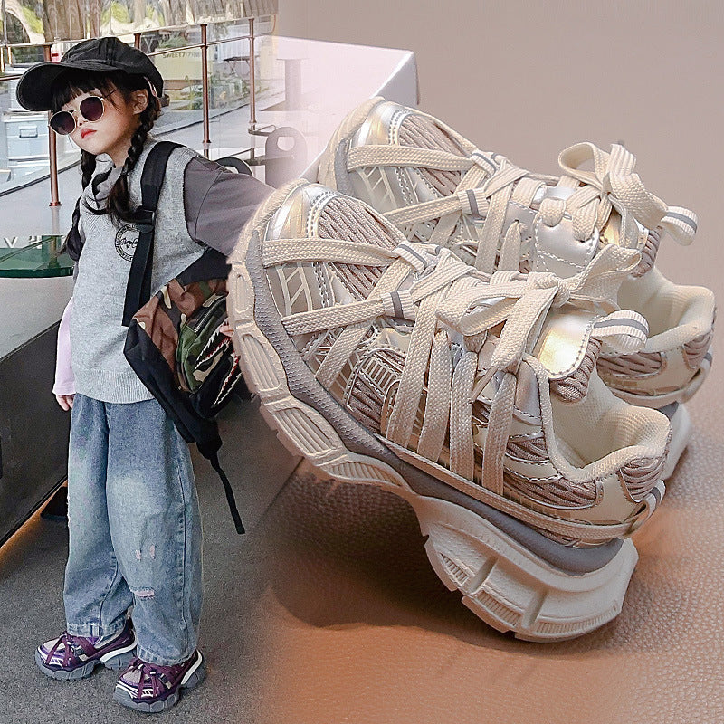 Paris children's dad shoes spring new boys' medium and large children's breathable sneakers, girls' running shoes, net shoes