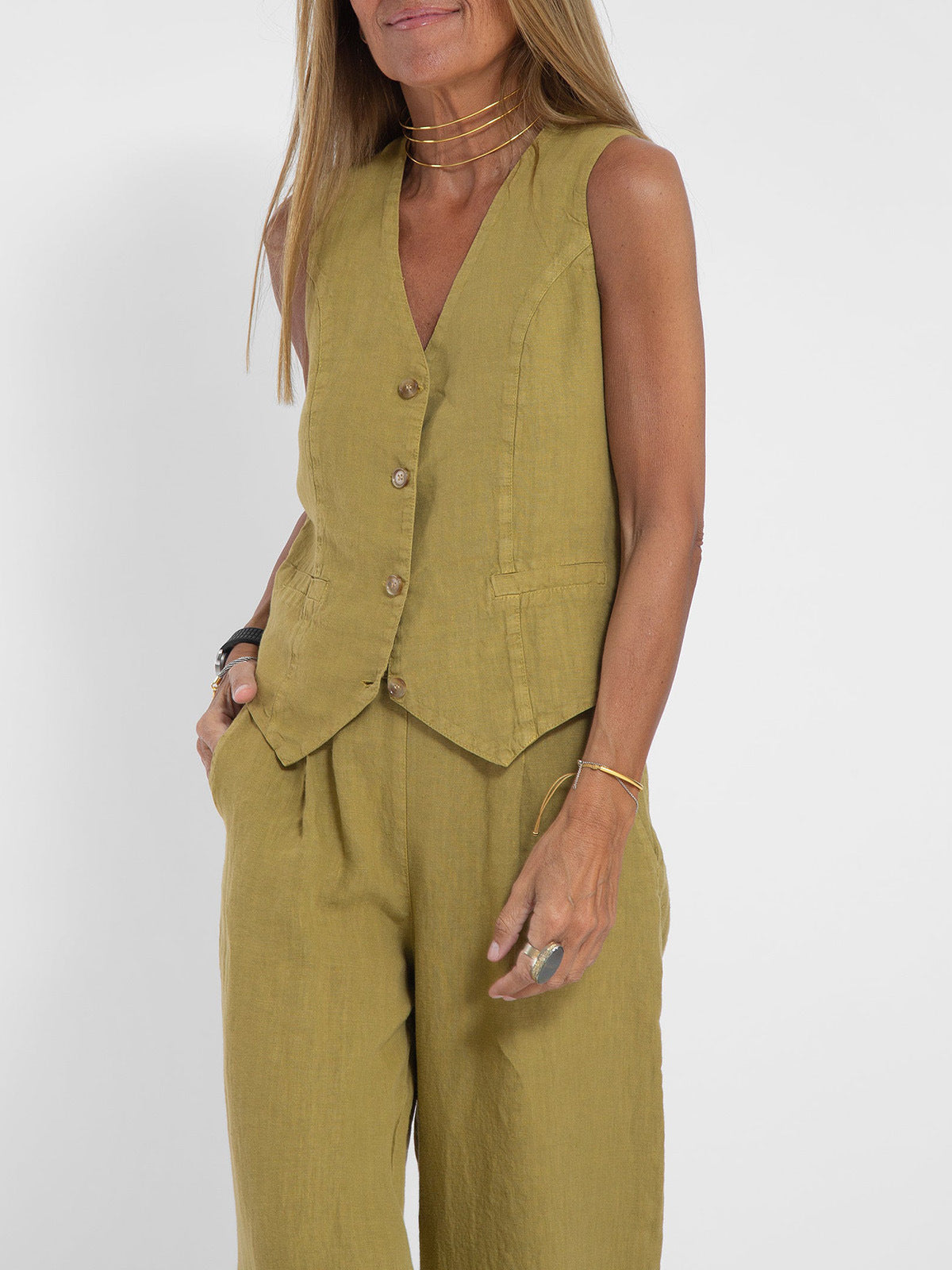 2024 European and American cross-border hot sale new fashion vest trousers, collage stitching, pure sleeveless color temperament casual suit