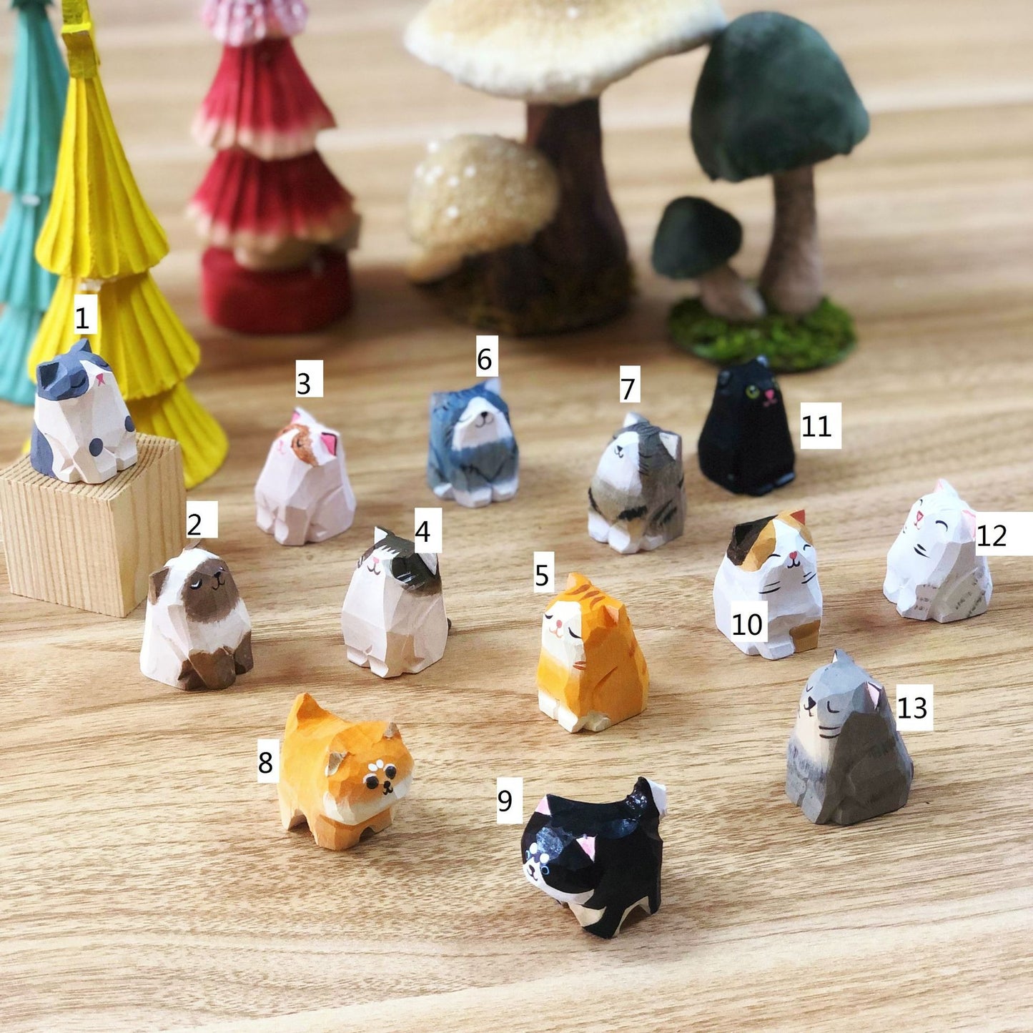 Creative handmade wood carving puppet Shiba Inu Erha small animal table ornament wooden home decoration