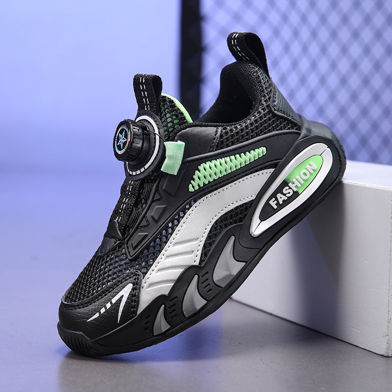 2024 Medium and large children's breathable soft-soled sneakers, mesh casual children's shoes, cut-out summer boys, primary school running shoes