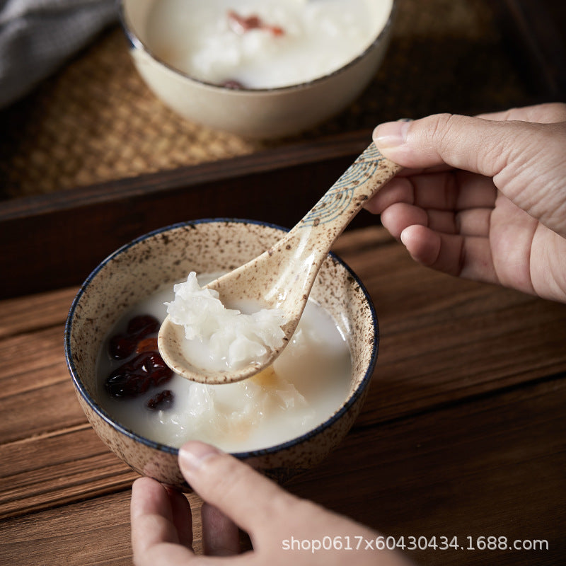 Japanese small soup spoon, Japanese style tableware, small soup, retro spoon, long handle soup, rice spoon, ceramic large spoon, household spoon