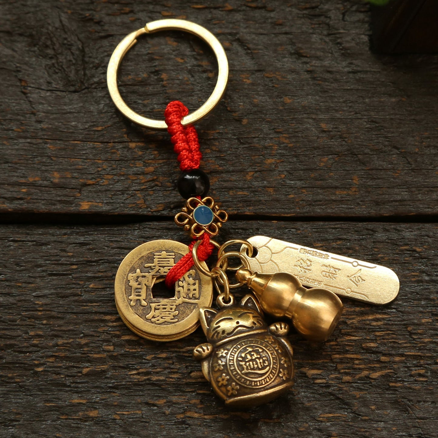 Brass Lucky Cat Five Emperor Money Keychain Copper Lucky Car Pendant Cute Keychain Birthday Gift Ornament