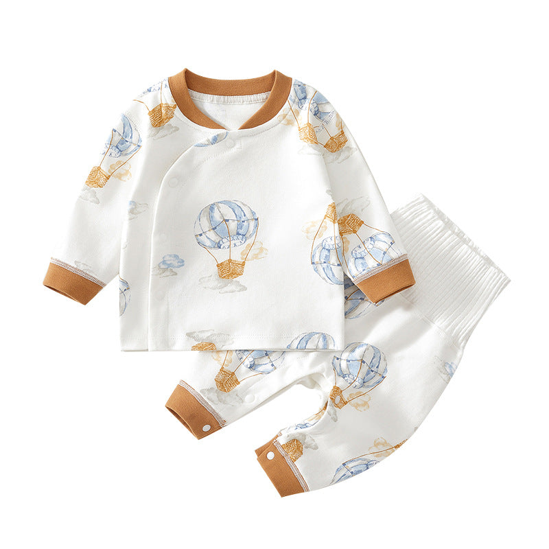 Baby set spring and autumn high-waisted cotton class A male and female baby split long sleeve pants newborn underwear set