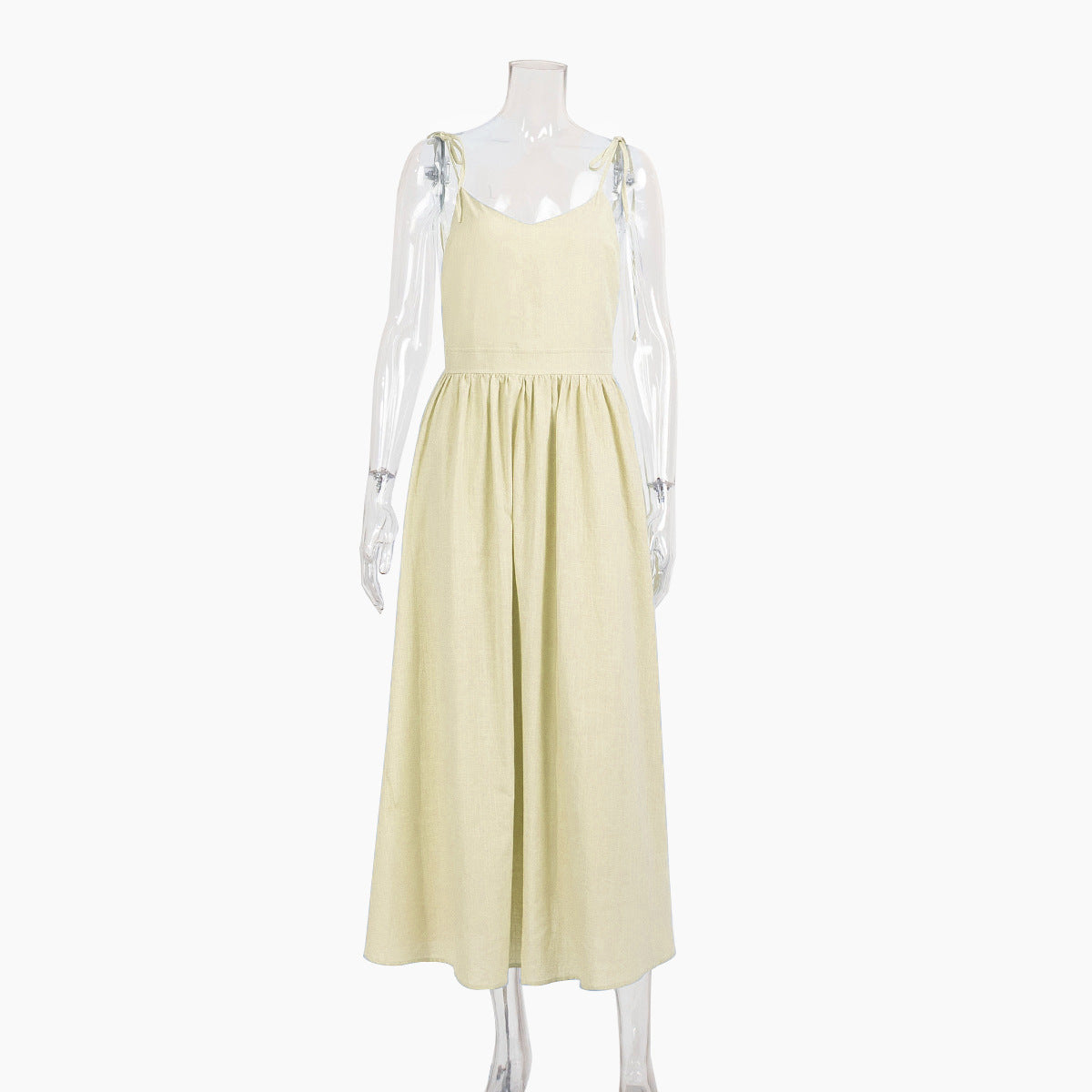 Cross-border cotton V-neck sundress women's European and American 2025 spring new temperament elegant sexy lace-up backless dress