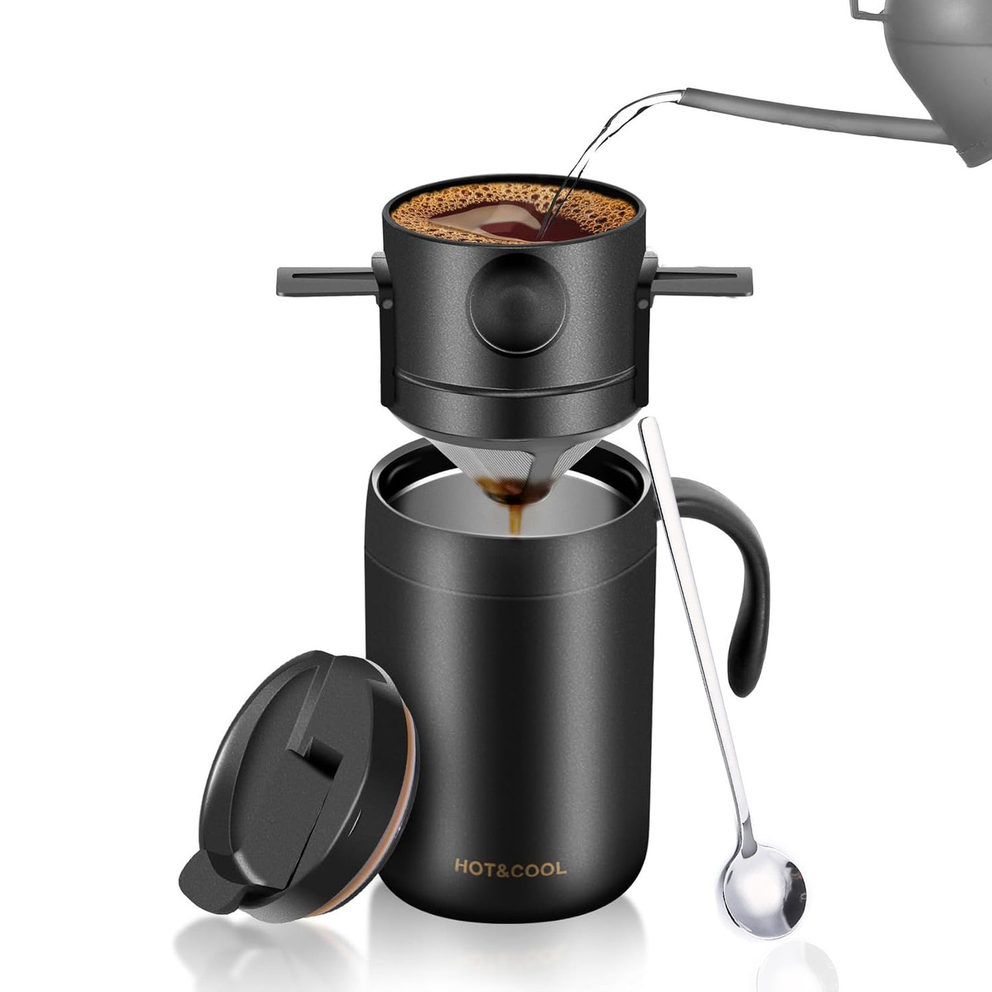 Stainless steel outdoor pour-over coffee mug insulated coffee mug portable folding drip coffee brewing filter set