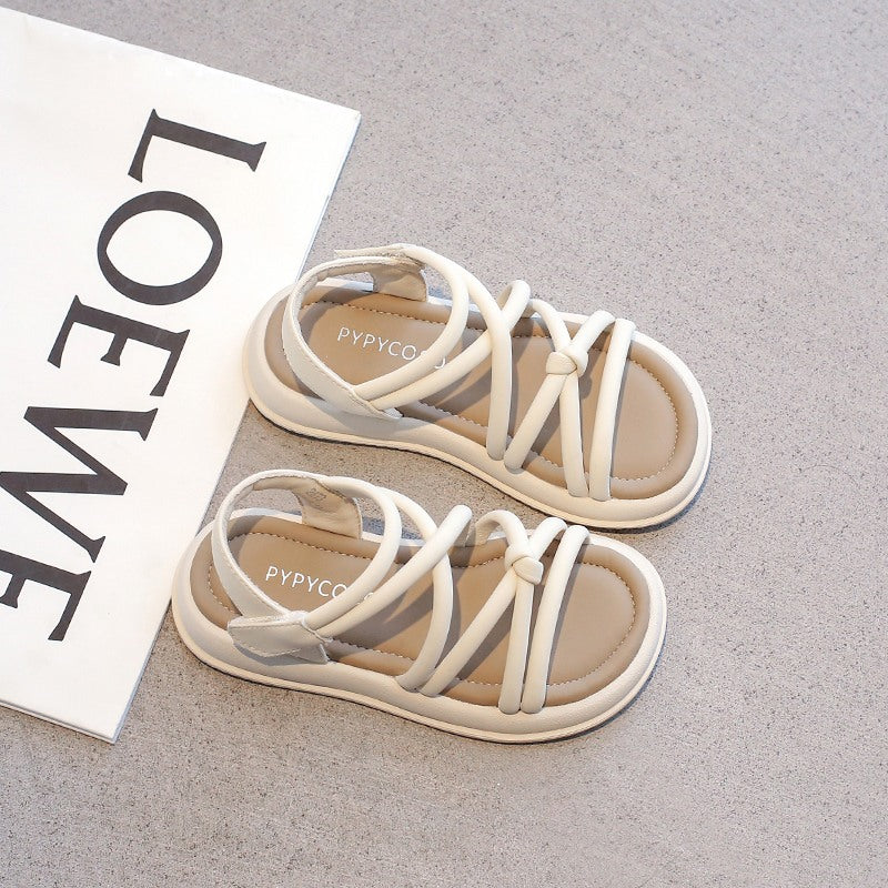 2025 summer new girls' sandals Korean version of breathable Roman shoes for medium and large children open-toed beach shoes