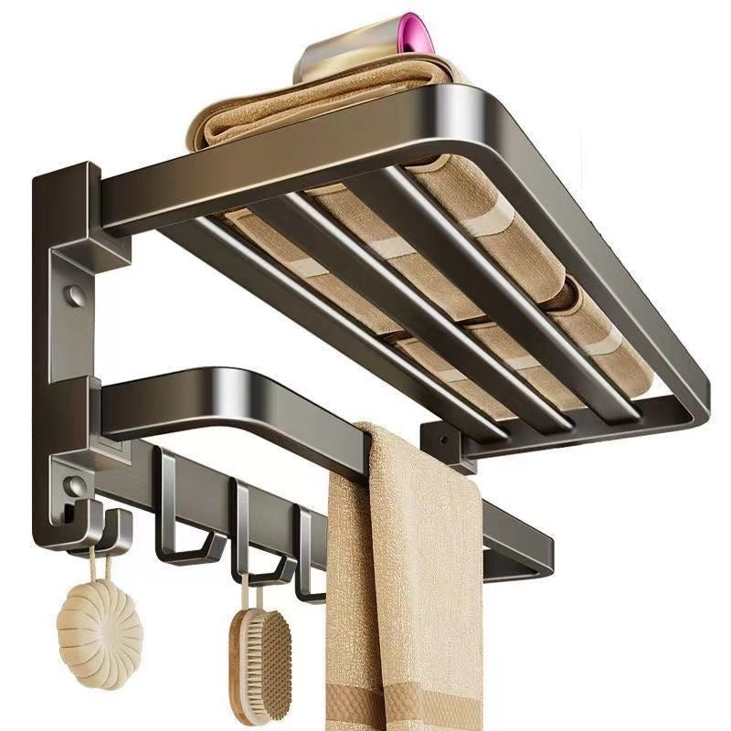Gun Grey Towel Rack Space Aluminum Toilet Bath Towel Rack Toilet Double Fold Bathroom Storage Rack No Punch Hole Wall Hanging