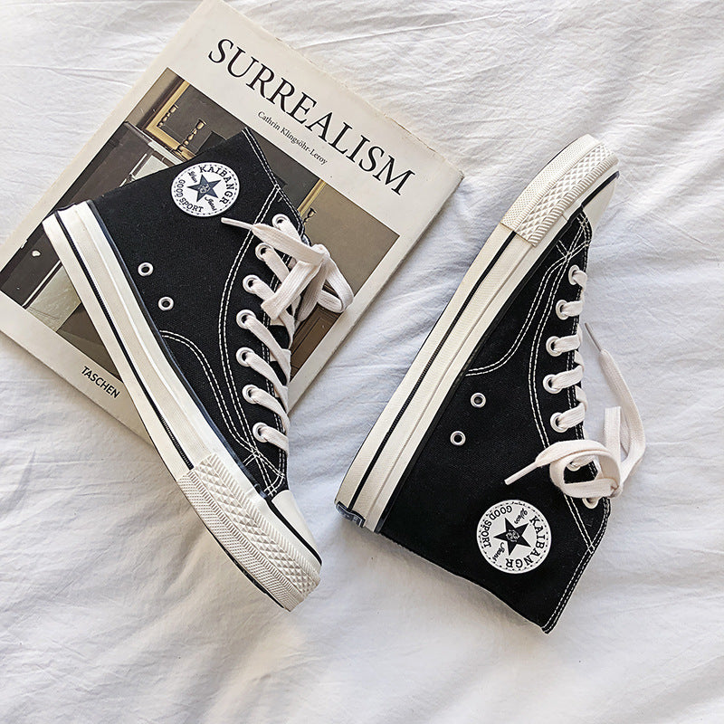Canvas shoes men's high-top shoes men's classic casual sneakers 2024 new summer trend versatile cloth shoes black