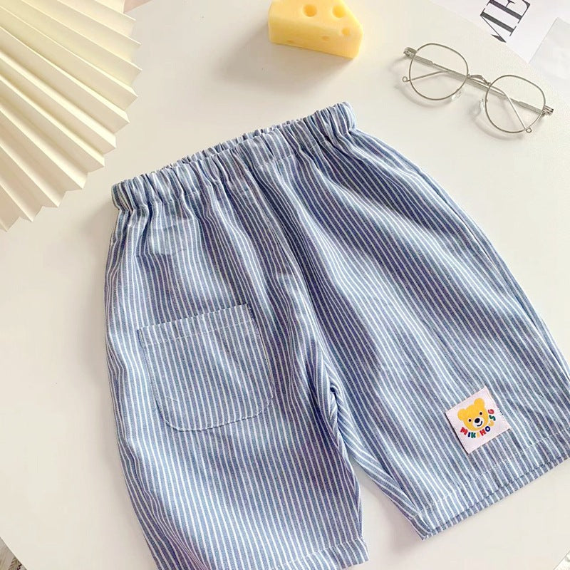 Thin children's shorts 2025 summer new men and women embroidered letter cotton pants baby Japanese fashion brand five-point pants