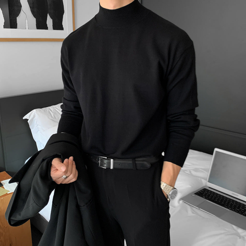 De velvet semi-high neck base shirt men's autumn with coat suit with fleece mature and stable men's long-sleeved t-shirt