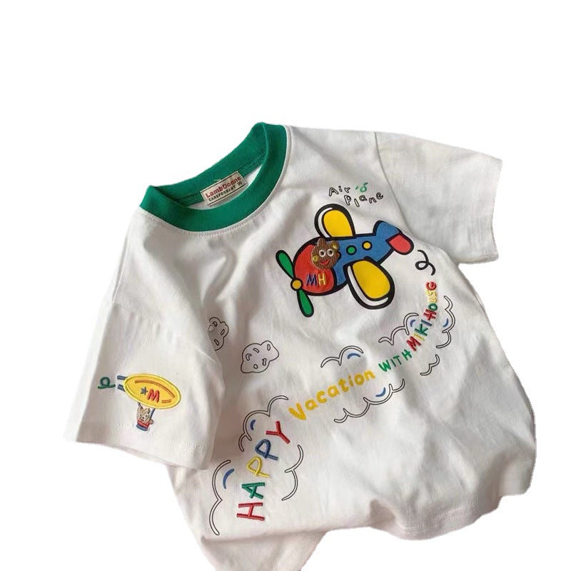 Japanese children's clothing spring and summer new boys short sleeve tops children's baby summer cartoon small airplane half-sleeved t-shirt tide
