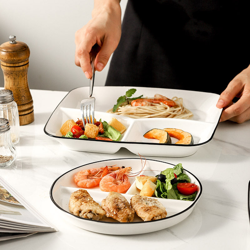 Simple ceramic partition dinner plate creative home children's breakfast plate adult fat loss quantitative compartment dinner plate fruit plate