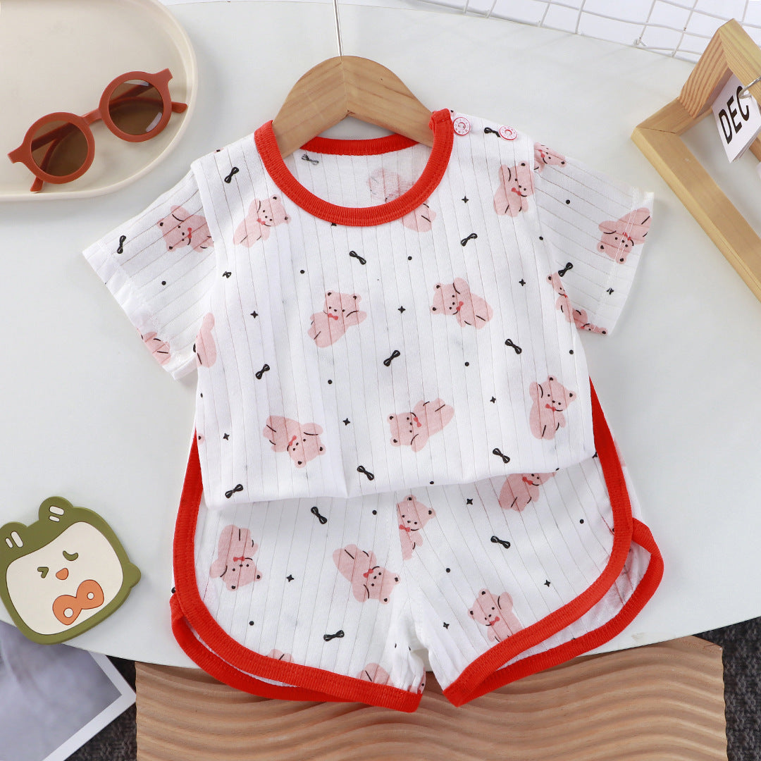 Children's short-sleeved set baby summer T-shirt two-piece set of pure cotton sports and casual clothes for children and children