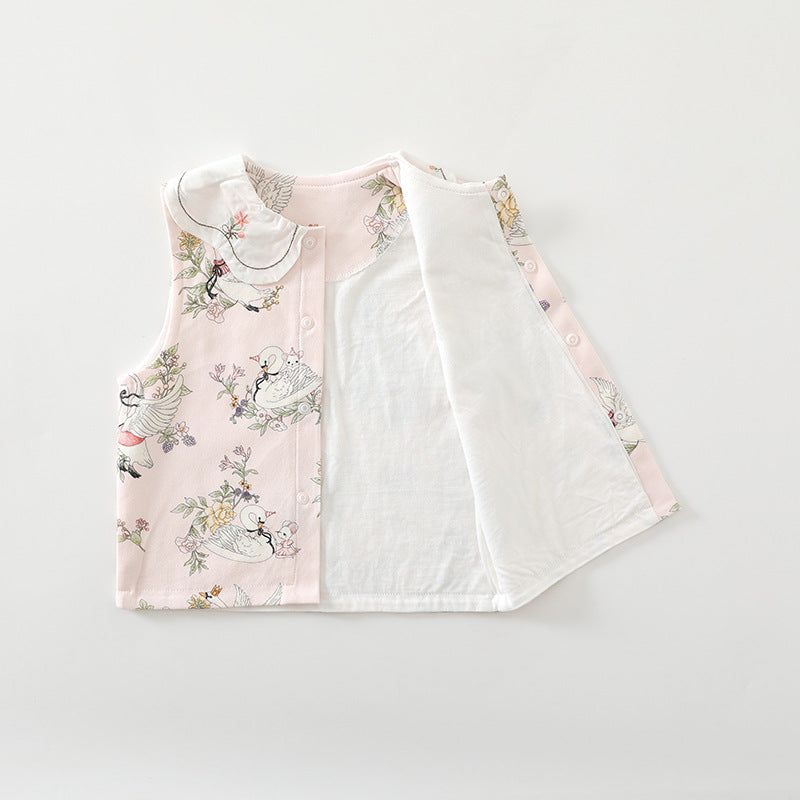 Baby vest, cotton wool, double-layer spring and autumn, baby outer wear, belly protection, baby shoulder vest, double-sided clothes for delivery