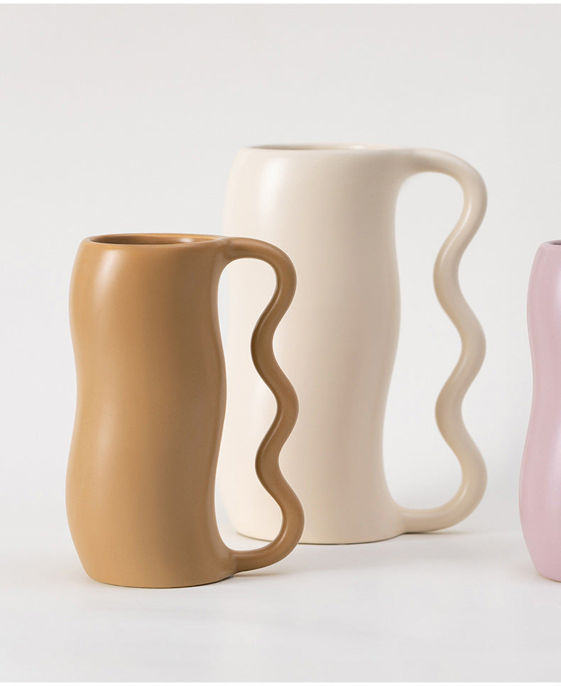 Bai Jiayue modern wabi-sabi wave handle ceramic vase ornament creative living room flower arrangement vase home décor