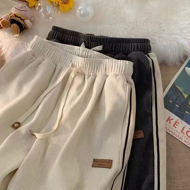 Corduroy pants men's spring autumn teenager loose straight wide-leg pants trend boys athleisure trousers men