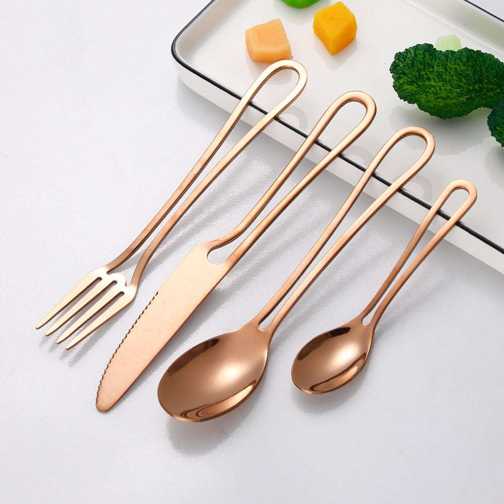 Cross-border stainless steel cutlery set Cutlery set with hollow handle knife, fork and spoon four-piece set Creative steak knife and fork Western cutlery