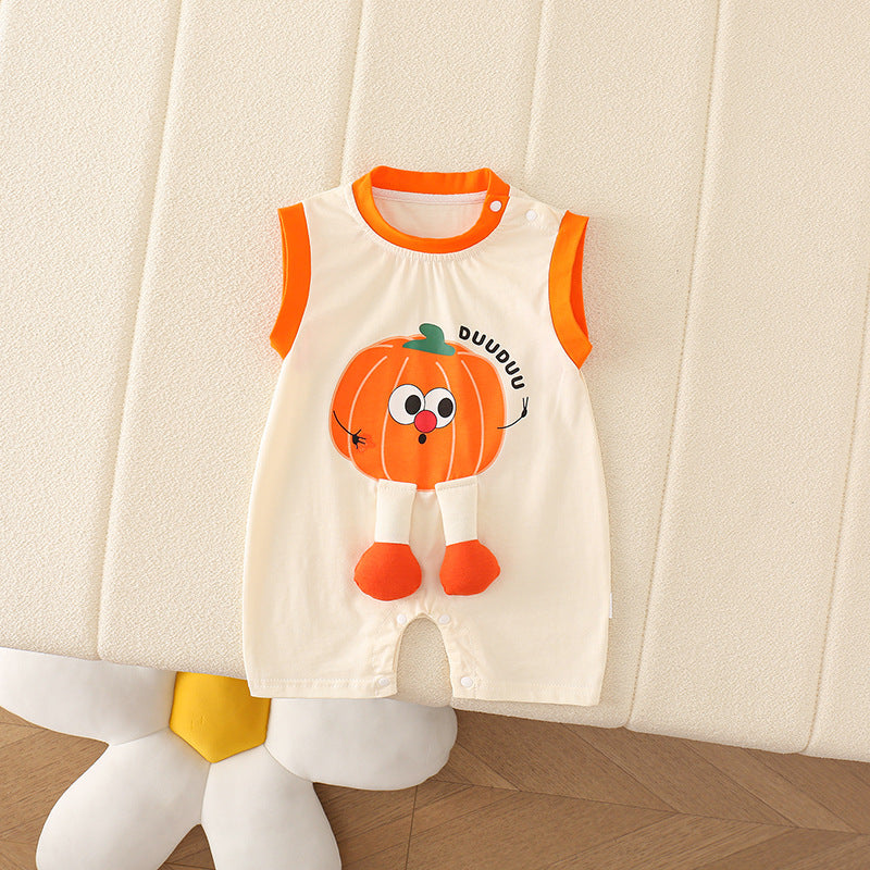 Baby summer foreign cute, sleeveless baby, super cute three-dimensional pumpkin, eggplant, thin one-piece clothes