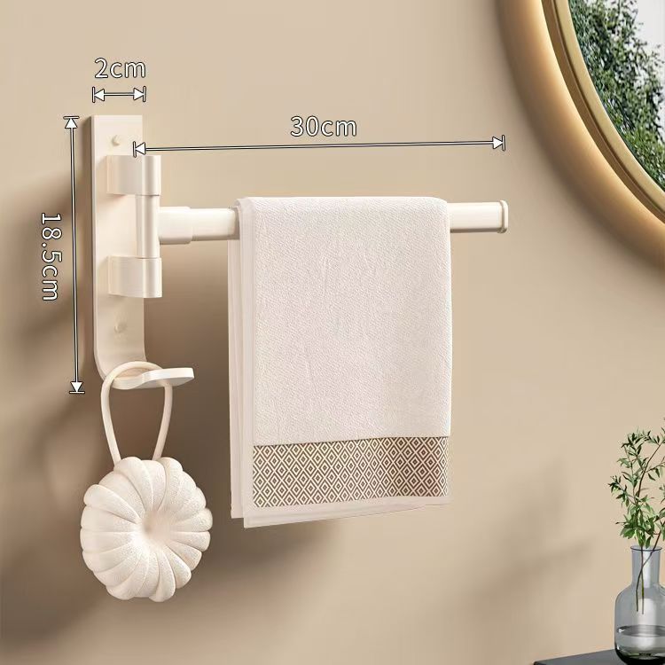 Rotating towel rack, bathroom punching-free hanging rod, bath towel rack, bathroom artifact corner wall hanging shelf, milk white