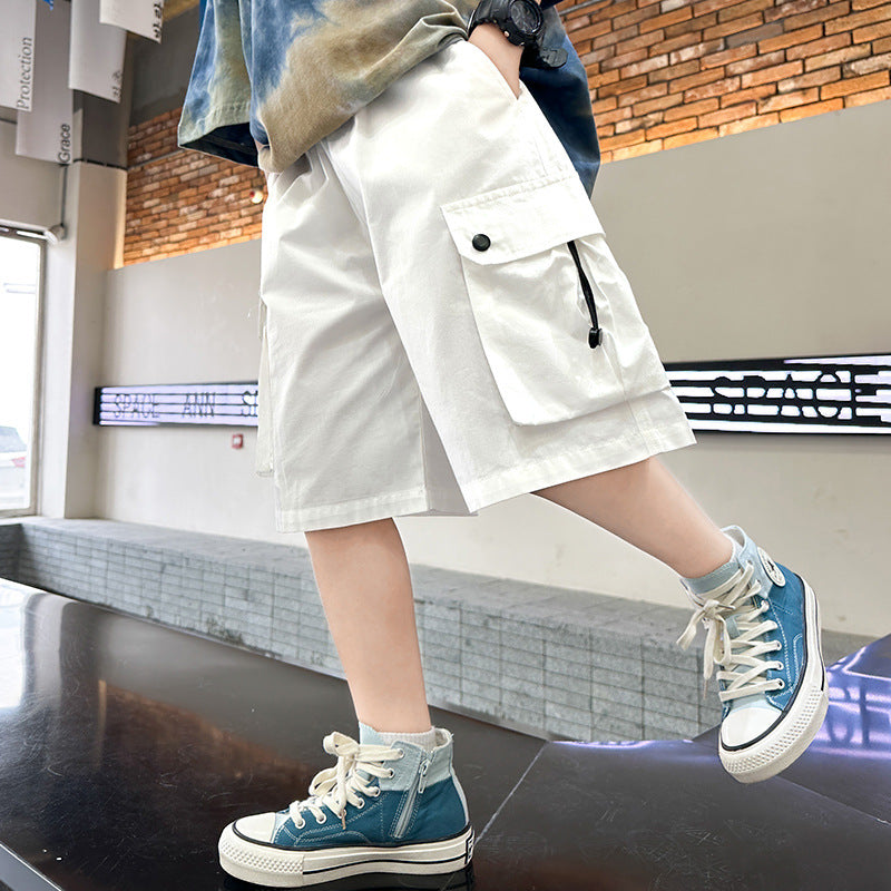 Boys' shorts, summer thin cropped pants, medium and large children's 2025 new cargo pants, medium pants, boys' summer clothes, casual pants