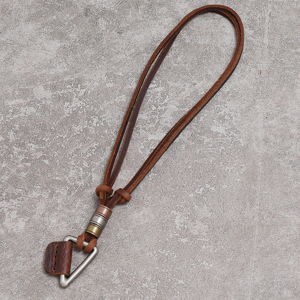 Brown simple European and American fashion men's cowhide necklace personality antique hip-hop pendant leather rope necklace men's jewelry